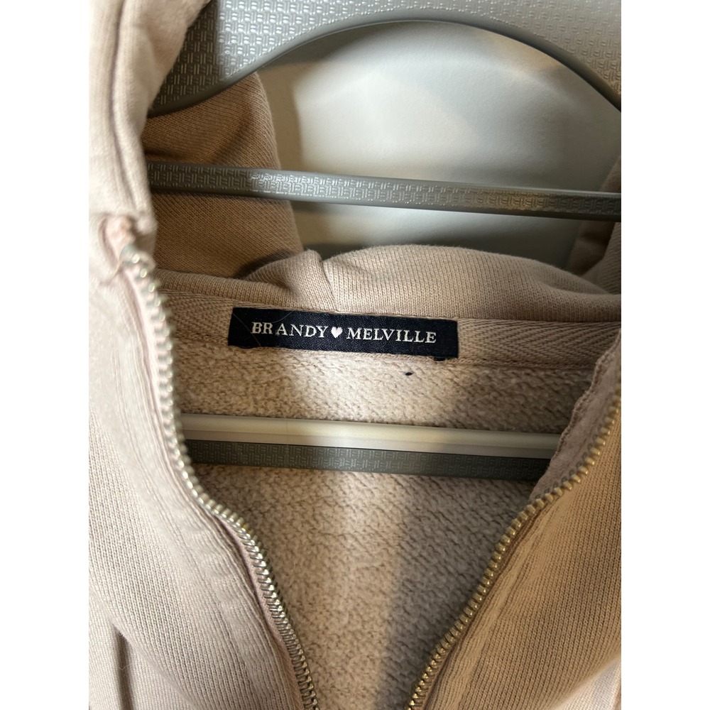 Brandy Melville Crystal Hoodie Tan Beige Zip Up Sweatshirt MDA110Z-Z194XS - Picture 3 of 4